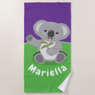 Niedlicher Koala-Bär mit Blätter Cartoon-Abbildung Strandtuch