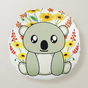 Niedlicher Koala-Bär mit Blume Rundes Kissen