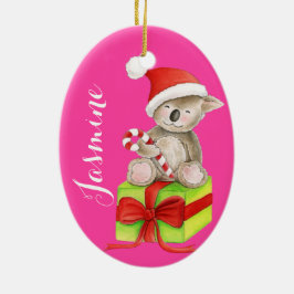 Niedlicher Koala-Bär mit dem Namen Rosa Weihnachts Keramik Ornament