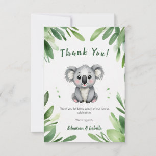 Niedlicher Koala-Bär mit grünem Blätter Babydusche Dankeskarte