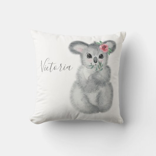 Niedlicher Koala-Bär Name Floral Modern Einfach Kissen (Vorderseite)