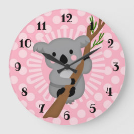 Niedlicher Koala Bär - Rosa Graue Girl Große Wanduhr