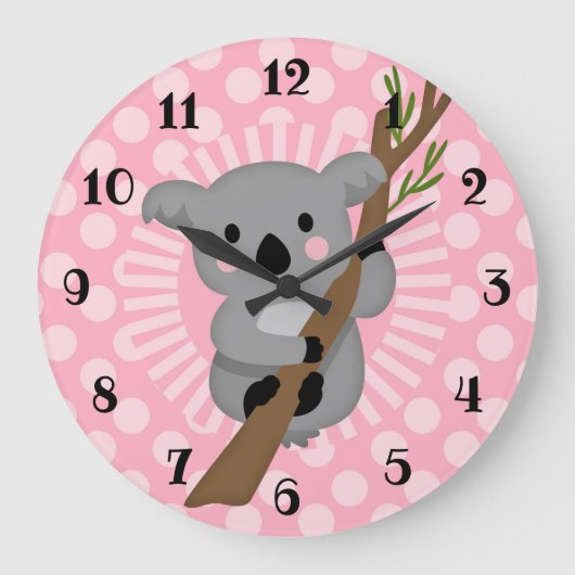 Niedlicher Koala Bär - Rosa Graue Girl Große Wanduhr (Vorderseite)