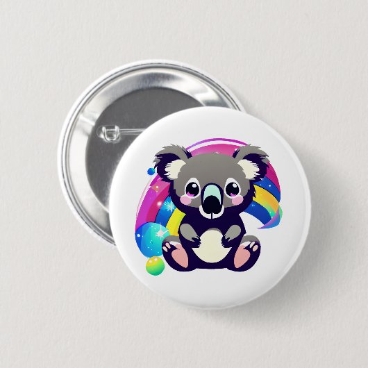 Niedlicher Koala-Bär und Regenbogen Button (Vorne & Hinten)