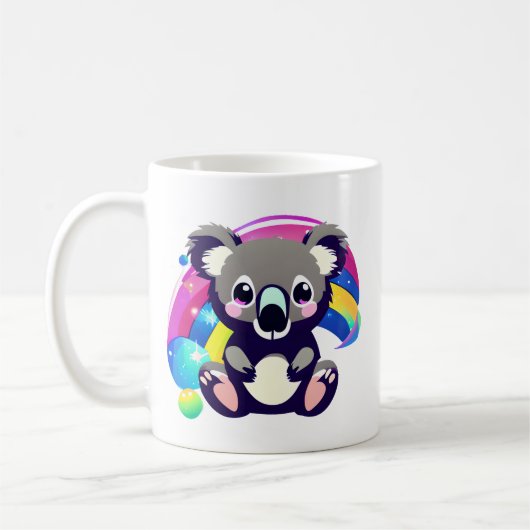 Niedlicher Koala-Bär und Regenbogen-Personalisiert Kaffeetasse (Links)