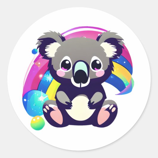 Niedlicher Koala-Bär und Regenbogen Runder Aufkleber (Vorderseite)