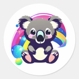Niedlicher Koala-Bär und Regenbogen Runder Aufkleber