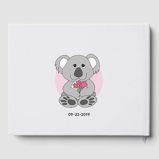 Niedlicher Koala Bären Cartoon und Name Baby Dusch Gästebuch (Rückseite)
