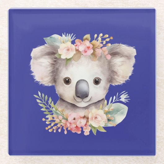 Niedlicher Koala Blau Glasuntersetzer (Vorderseite)