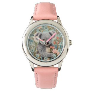 Niedlicher Koala Elegante Pastell-Blumen Armbanduhr
