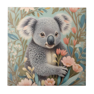 Niedlicher Koala Elegante Pastell-Blumen Fliese