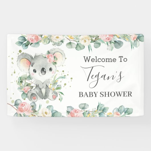 Niedlicher Koala Eucalyptus Floral Begrüßungsgrund Banner (Horizontal)