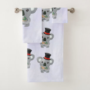 Niedlicher Koala in einem schwarzen Top Hat Badhandtuch Set