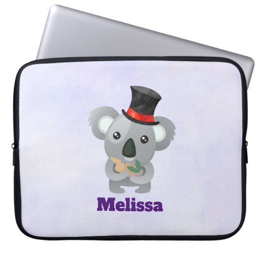 Niedlicher Koala in einem schwarzen Top Hat Laptopschutzhülle (Vorderseite)