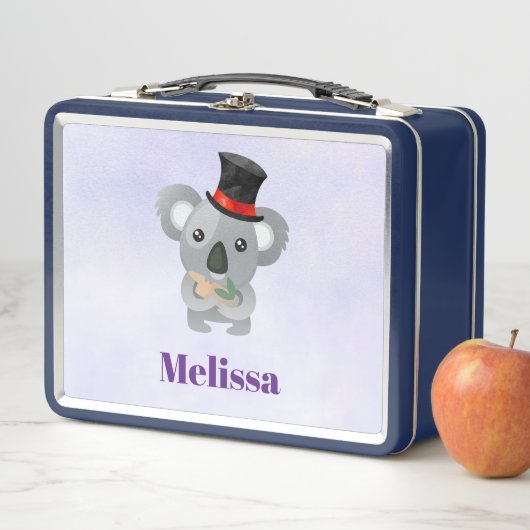 Niedlicher Koala in einem schwarzen Top Hat Metall Lunch Box (Beispiel)