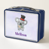 Niedlicher Koala in einem schwarzen Top Hat Metall Lunch Box (Vorderseite)