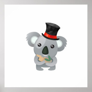 Niedlicher Koala in einem schwarzen Top Hat Poster