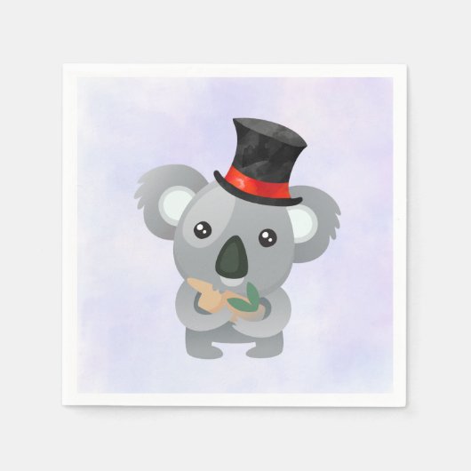 Niedlicher Koala in einem schwarzen Top Hat Serviette (Vorderseite)