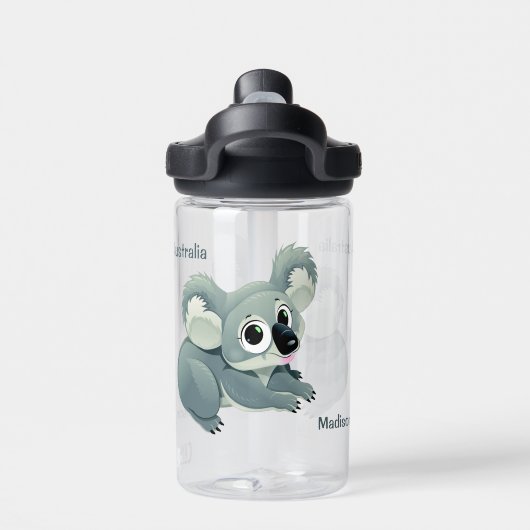 Niedlicher Koala individuelle Name Trinkflasche (Rückseite)