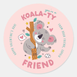 Niedlicher Koala Kid's Classroom Valentinstag Runder Aufkleber