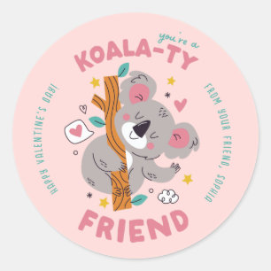Niedlicher Koala Kid's Classroom Valentinstag Runder Aufkleber