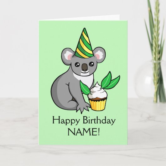 Niedlicher Koala mit dem Kuchen, der alles- Gute Karte (Vorderseite)