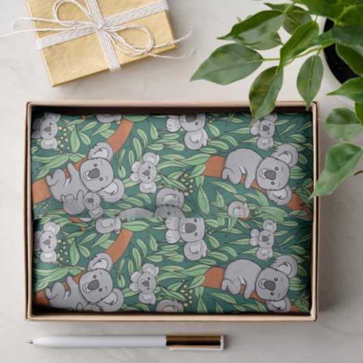 Niedlicher Koala-Musterjäger Grün Seidenpapier (Geschenk)
