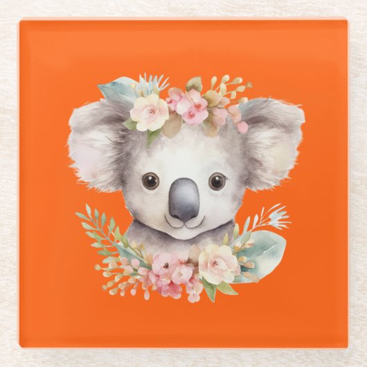 Niedlicher Koala Orange Glasuntersetzer (Vorderseite)