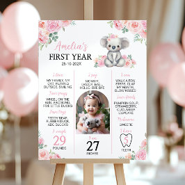 Niedlicher Koala Rosa Blumengestein Erstes Jahr Fo Poster