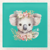 Niedlicher Koala Teal Glasuntersetzer (Vorderseite)