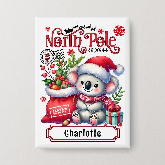 Niedlicher Koala Weihnachten Personalisierter Name Button (Vorderseite)