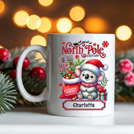 Niedlicher Koala Weihnachten Personalisierter Name Tasse