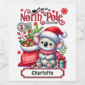 Niedlicher Koala Weihnachten Personalisierter Name Weinetikett (Einzelnes Label)
