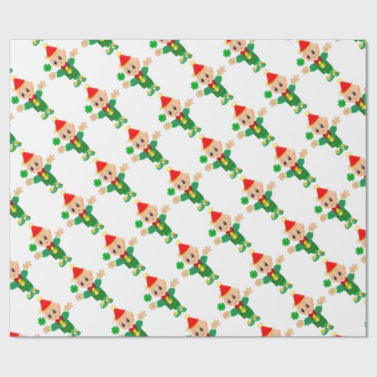 Niedlicher Kobold mit Klee Geschenkpapier (Flach)