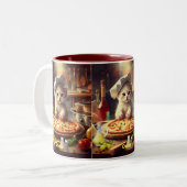 Niedlicher Koch Cat Pizza Personalisierter Name Zweifarbige Tasse (Vorderseite Links)