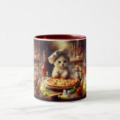 Niedlicher Koch Cat Pizza Personalisierter Name Zweifarbige Tasse (Mittel)