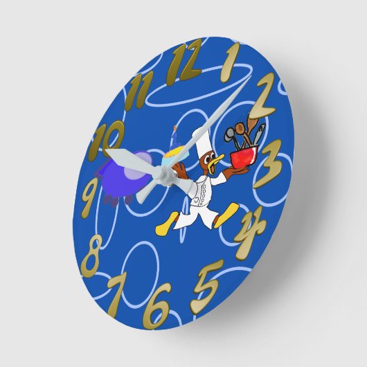 Niedlicher Koch Ducky Kazoo Blue Circles Runde Wanduhr (Winkel)