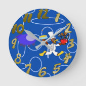 Niedlicher Koch Ducky Kazoo Blue Circles Runde Wanduhr (Vorderseite)