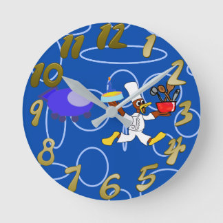 Niedlicher Koch Ducky Kazoo Blue Circles Runde Wanduhr