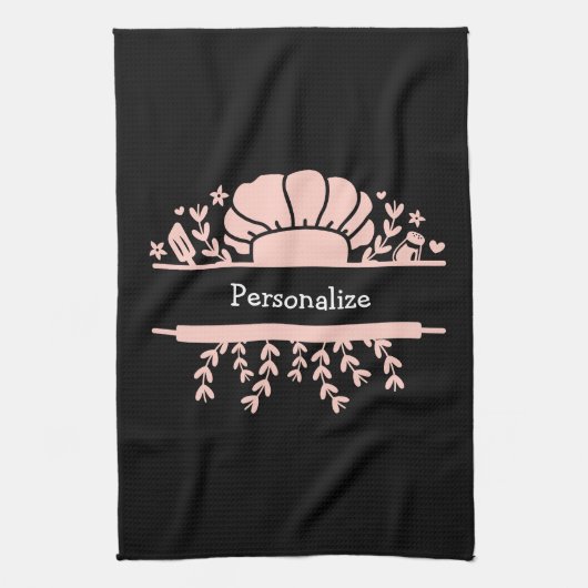 Niedlicher Koch-Hut Button-Roller Pink Schwarz Geschirrtuch (Vertikal)