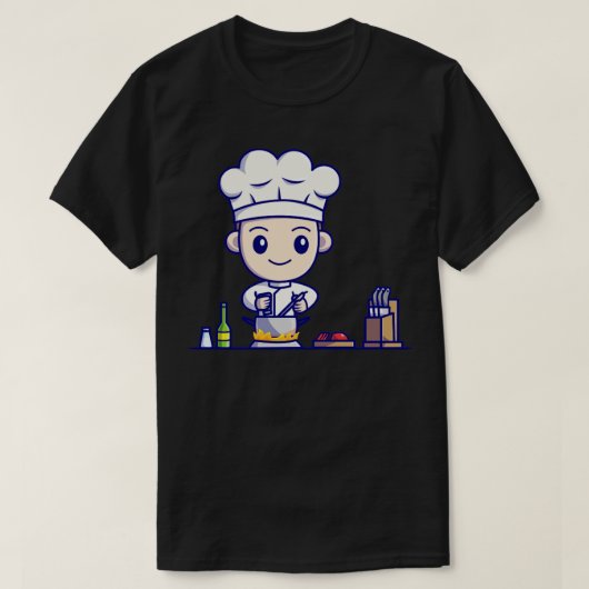 Niedlicher Koch Kochen in Küche Cartoon T-Shirt (Design vorne)