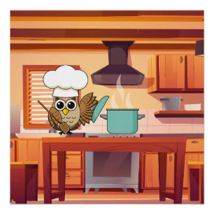 Niedlicher Koch Kuchen Kochen in Küche Poster