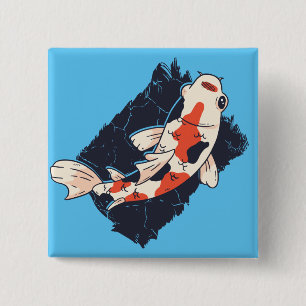 Niedlicher Koi-Fisch mit Rot-Weiß-Schwarz-Farben Button