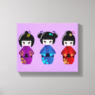 Niedlicher kokeshi Puppen-Cartoon Leinwanddruck