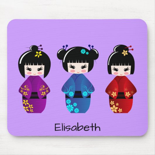 Niedlicher kokeshi Puppen-Cartoonname Mousepad (Vorne)