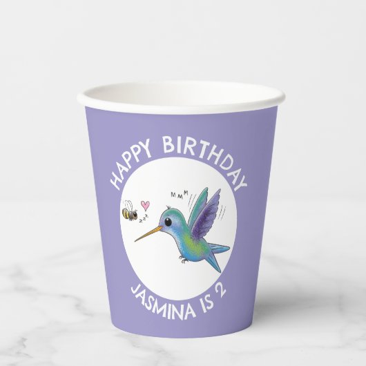 Niedlicher Kolibris und Bienenzüchter personalisie Pappbecher (Vorderseite)