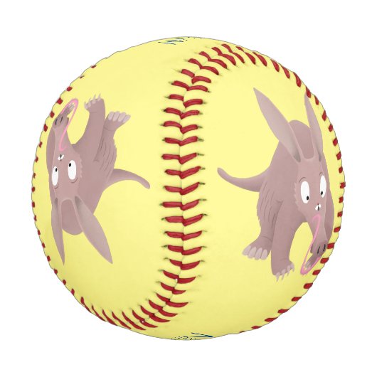 Niedlicher komischer Aardvark-Cartoon Baseball (Schrägansicht)