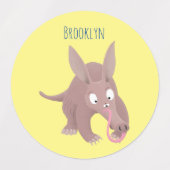 Niedlicher komischer Aardvark-Cartoon Etiketten (Design 2)