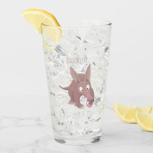 Niedlicher komischer Aardvark-Cartoon Glas (Vorderseite Ice)