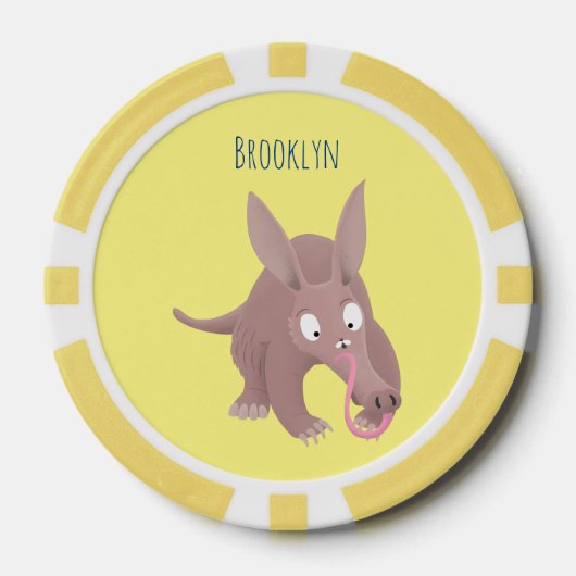 Niedlicher komischer Aardvark-Cartoon Pokerchips (Vorderseite)